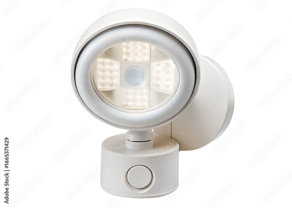 Naklejka premium White led security light with motion sensor, isolated on transparent background