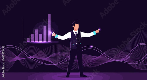 Illustration of a business analyst presenting data insights with a modern graphic