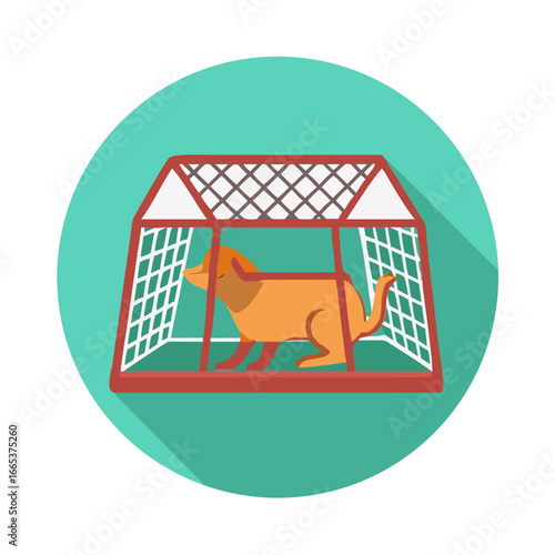 Dog inside a cage, representing pet adoption and animal shelter concept