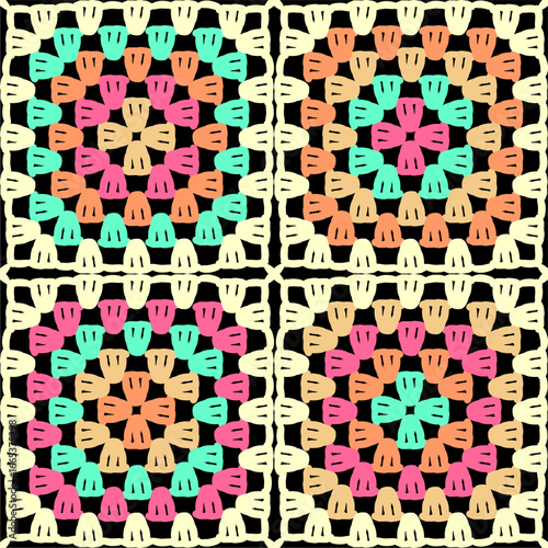 Pattern with crochet granny square wallpaper handmade decorative art design print
