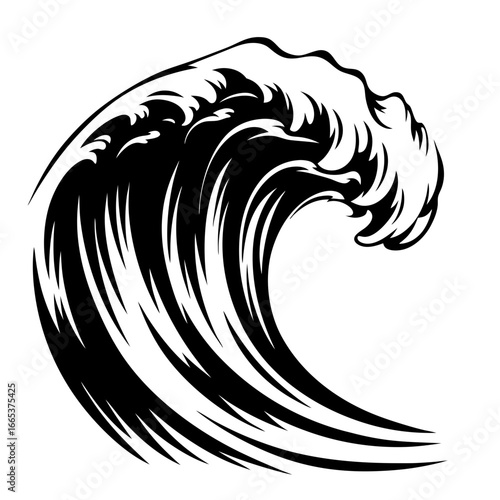 Stylized monochrome wave illustration, depicting ocean power and minimalist design