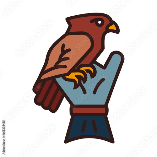 Illustration of a falcon perched on a gloved hand
