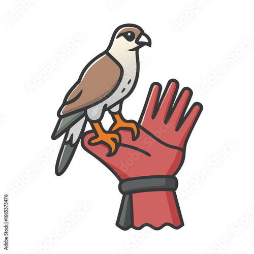 Illustration of a falcon perched on a gloved hand