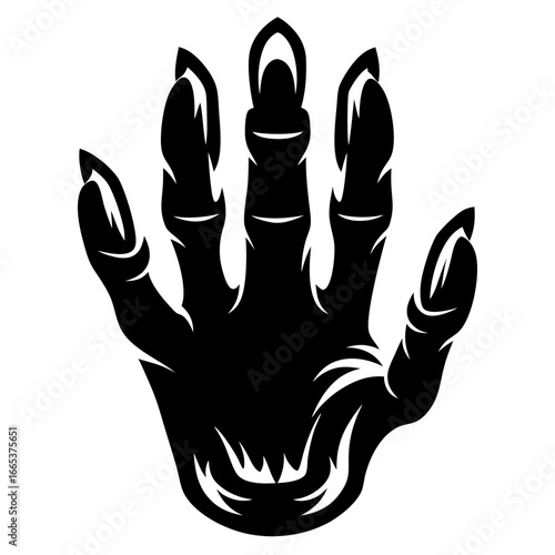 Stylized Silhouette of a Fearsome Creature Paw Print with Sharp Claws