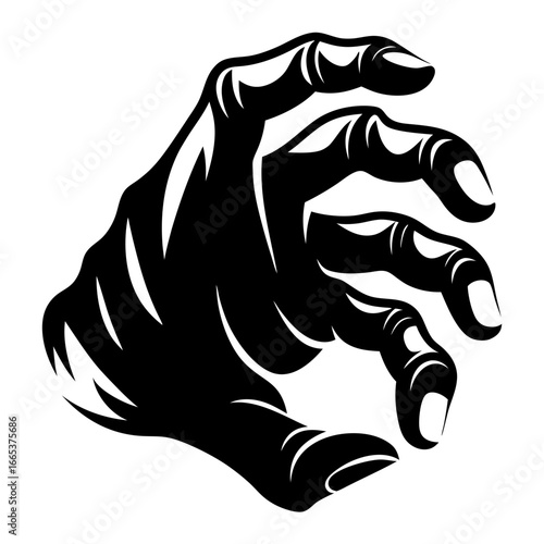 Dramatic black and white illustration of a hand reaching out to grab
