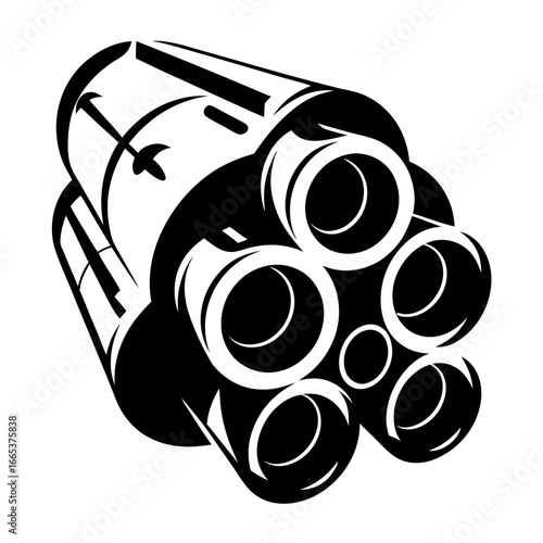 Stylized Gatling gun in black and white vector graphic illustration
