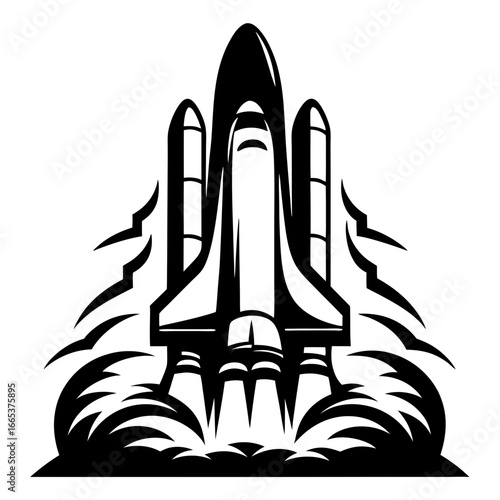 A Bold Space Shuttle Launching with Powerful Flames in Black and White