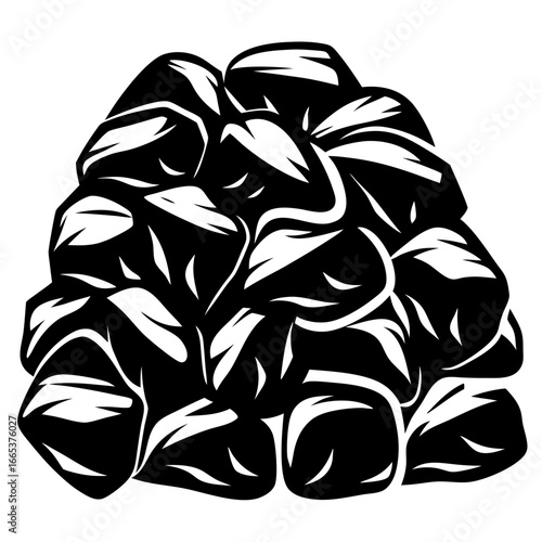 Stylized monochrome illustration of a blackberry showing its unique segmented structure