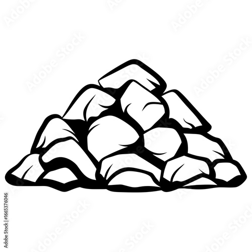 Black and white illustration of a rock pile isolated on white background