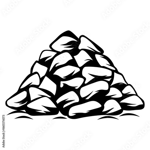 Simplified Black and White Illustration of a Large Pile of Smooth Rocks