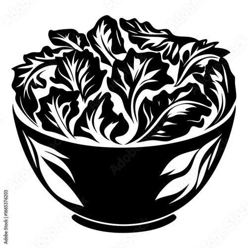 Stylized Bowl of Fresh Salad with Abstract Black and White Design