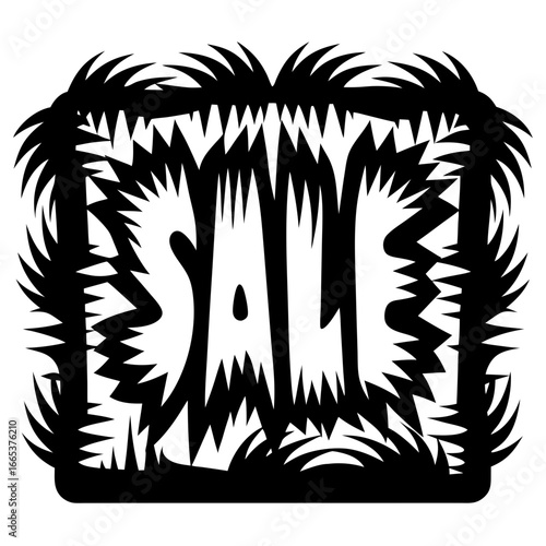 Unique black and white sale illustration with sharp spikes and abstract feel