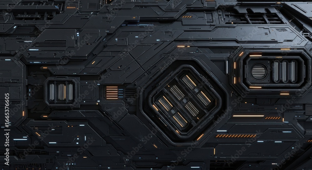 Fototapeta premium Intricate Futuristic Cyberpunk Mechanical Surface With Glowing Details