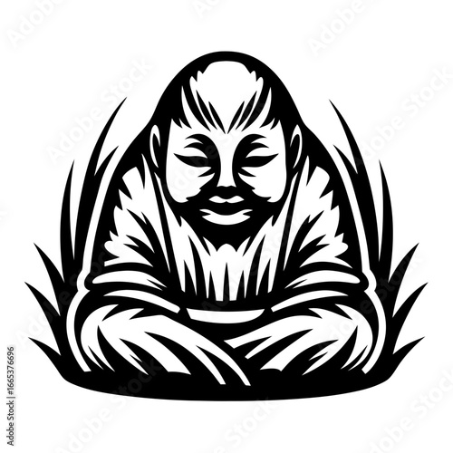 Stylized Illustration of a Meditating Buddha in Black and White for Graphics