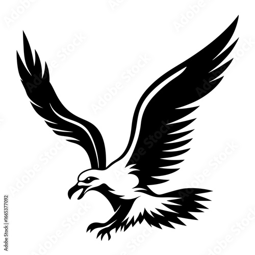 Majestic eagle soars with outstretched wings in stunning black and white design