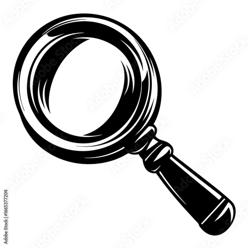 A black and white vector drawing of an antique magnifying glass