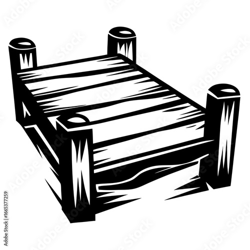 Black and white simple design of a wooden dock or platform structure