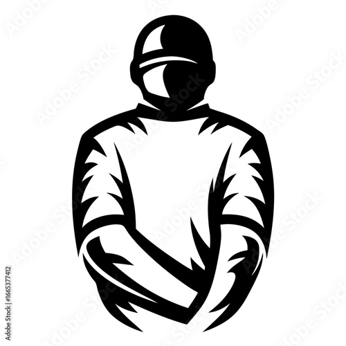 Bold minimalist icon design of a horse racing jockey in black silhouette