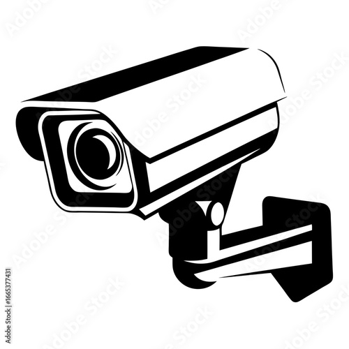 High contrast vector drawing of a security camera mounted on a wall