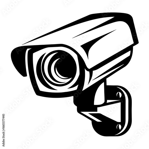 Black and White Security Camera Vector Illustration with a bold line work