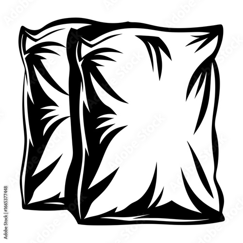 Two sandbags in a stark black and white graphic design illustration