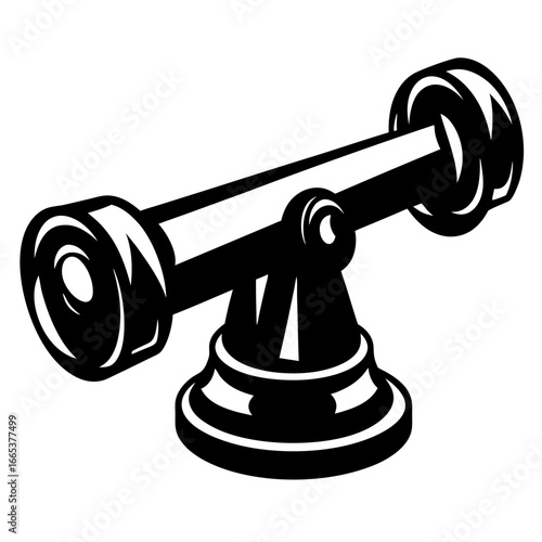 Monochrome vector illustration of an antique naval cannon on a white backdrop