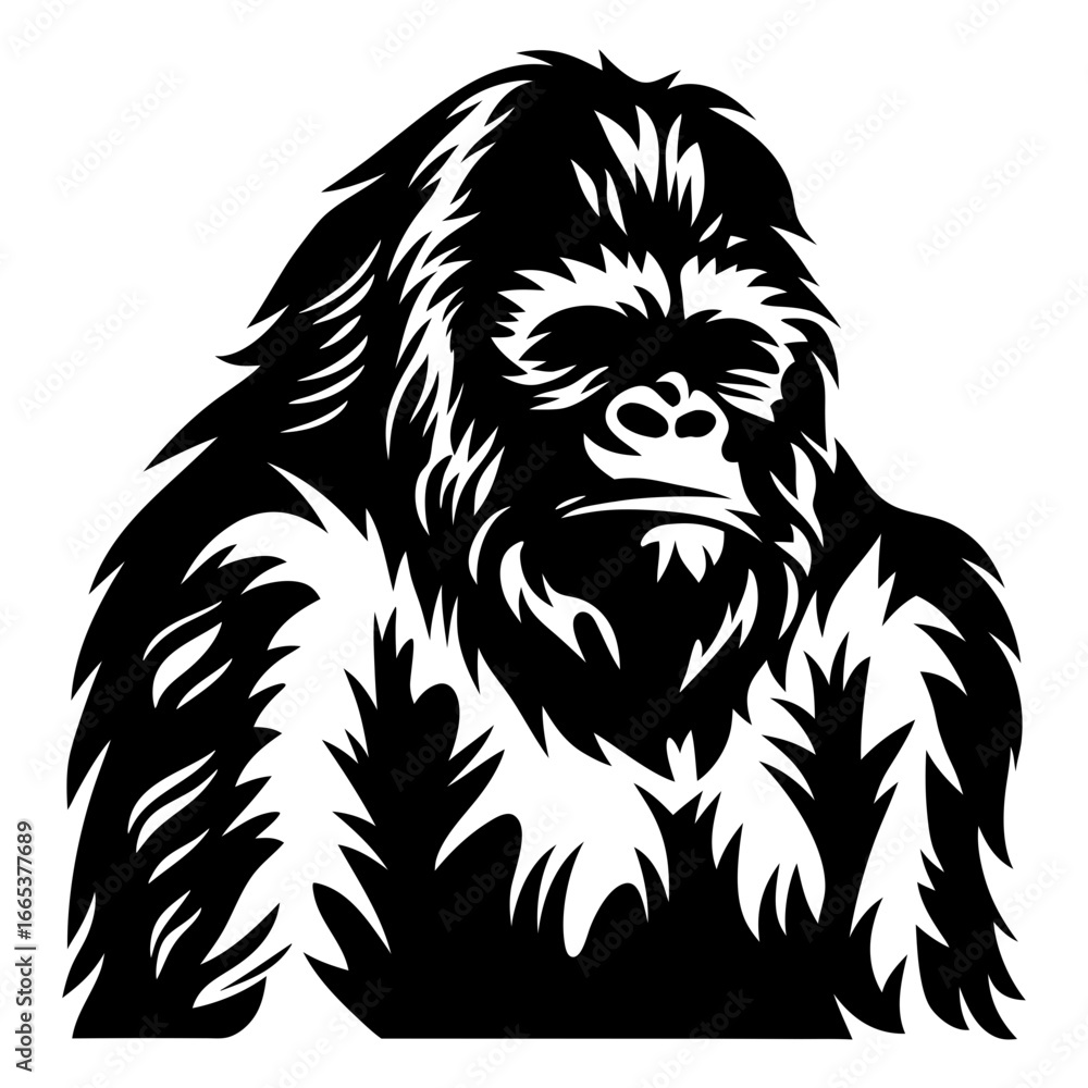 Obraz premium Dramatic black and white illustration of a gorilla with abstract fur
