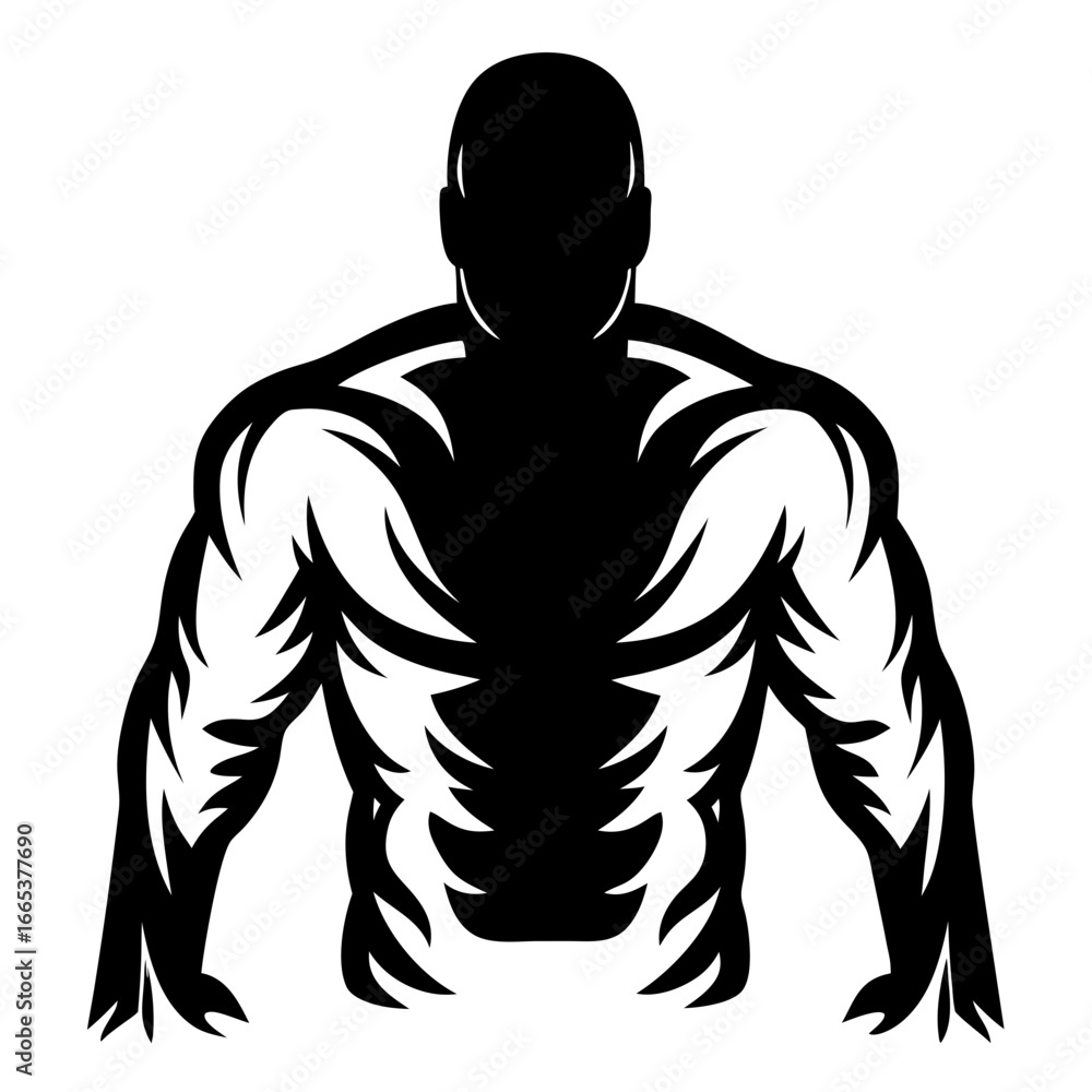 Fototapeta premium Black and White Vector Silhouette of a Muscular Bodybuilder Back View