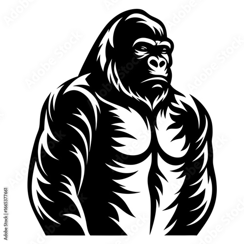Powerful black and white gorilla graphic with strong muscular design elements