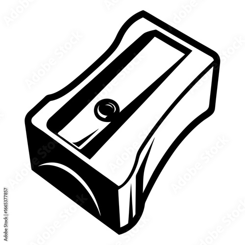Monochrome Illustration of a Pencil Sharpener with Striking Bold Lines and Shadows