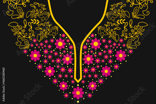 Floral neckline color pattern. traditional style. decoration, textile, fabric, clothing. natural style.