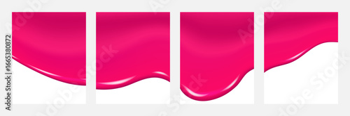 Liquid pink vector dripping ice cream texture.Glossy sugary flow drip.