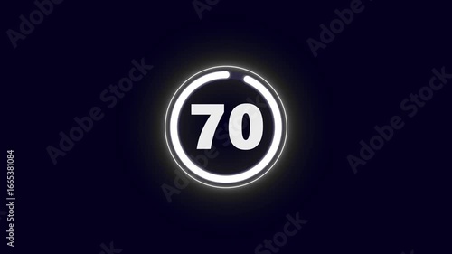 Futuristic white Neon Number 75-0 Countdown. Countdown movie from 75 to 0 number. Minute countdown timer animation, Countdown from animation background.