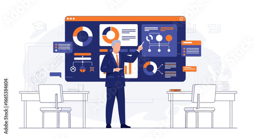 Financial analysis presentation by executive with data charts and graphs insight