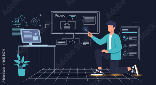 Innovative project management illustration showcasing efficient workflow design and technological