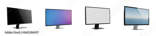 Showcasing modern monitors technology display office setting digital content professional environment eye-level visual innovation isolated set png