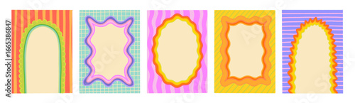 Funky scallop border frames with patterns. Groovy wavy edges for cute pictures and kids art