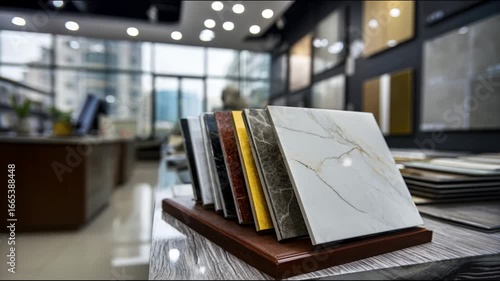 Marble tile samples on display in store