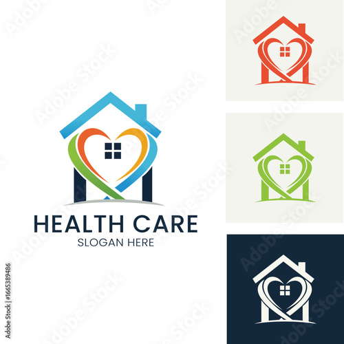 Caring and professional logo for home health care clinics or non profits The house and heart design symbolizes love and support Multiple color options included
