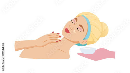 Woman receiving facial treatment with cream application in a beauty salon setting relax and refresh