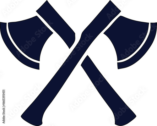 Crossed axes black silhouette icon, ideal for minimalist camping designs, hiking badges, and outdoor wilderness branding.