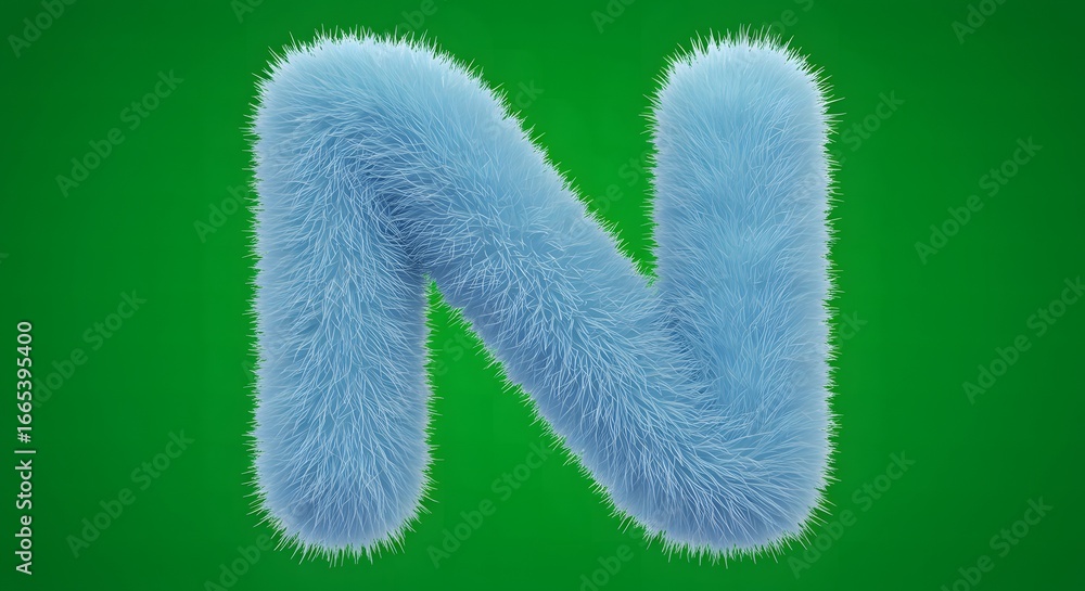 Fototapeta premium Fuzzy Blue Letter N on Green Background