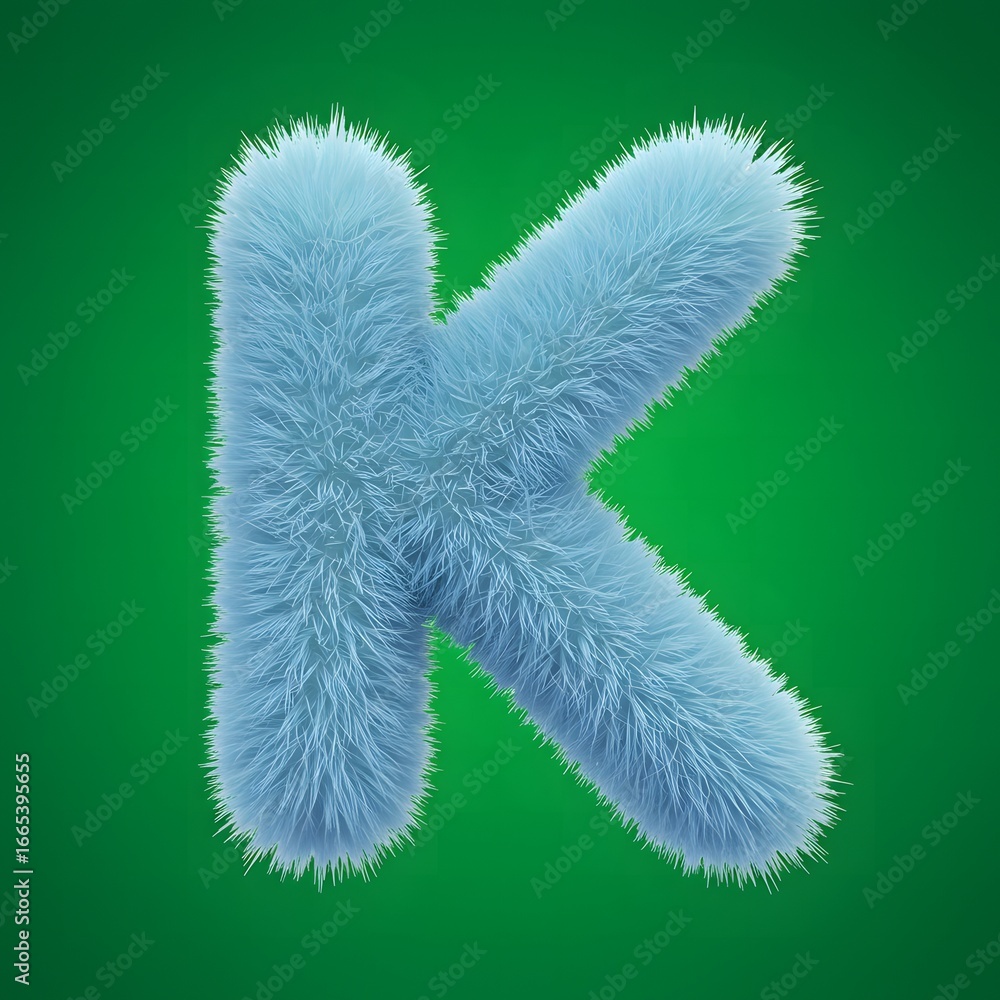Fototapeta premium Letter K Fuzzy Texture on Green Background