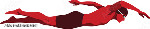 Male swimmer in red swimwear performing butterfly stroke vector illustration for aquatic sports and training 