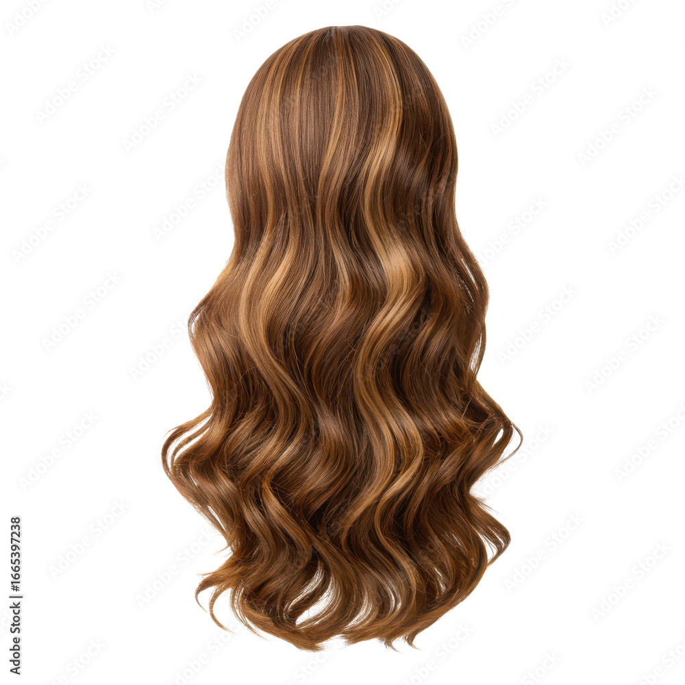 Fototapeta premium Long wavy brown hairpiece isolated on transparent background