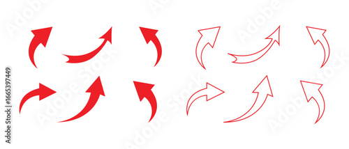 Red Hand Drawn Arrow Set Pointing Up on Transparent Background