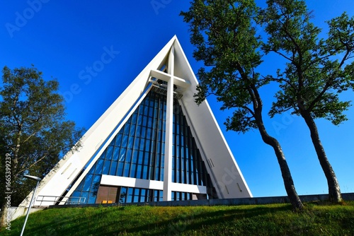 Tromsdalen Church or the Arctic Cathedral (Norwegian: Tromsdalen kirke, Ishavskatedralen) - modern concrete and metal parish church in the Tromsdalen valley (Tromsø municipality, Troms county, Norway)