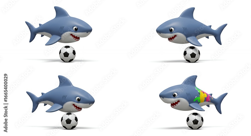Fototapeta premium Cartoon shark balancing soccer ball illustrations