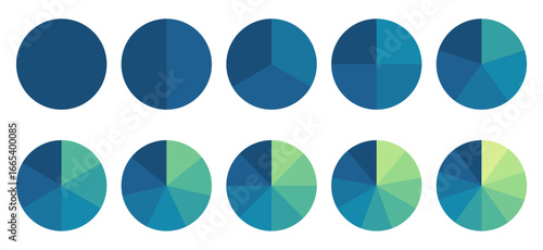 Pie chart set of circle infographic templates illustration,vector.Graphic circles divided from 1 to 10