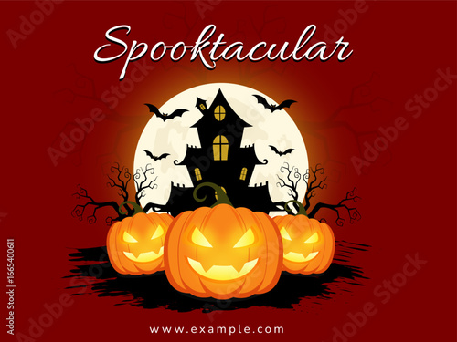 Spooky Halloween Party Invitation post Banner for Social Media with bats, ghosts, pumpkins, and glowing typography. Ideal for clubs, bars, and event promos.